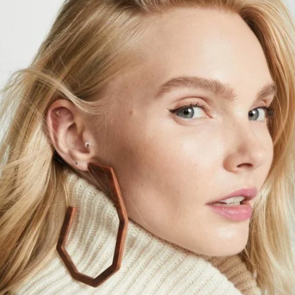 RACHEL COMEY Emory Acrylic Geometric Hoop Earrings ~ Tiger Brown NWOT